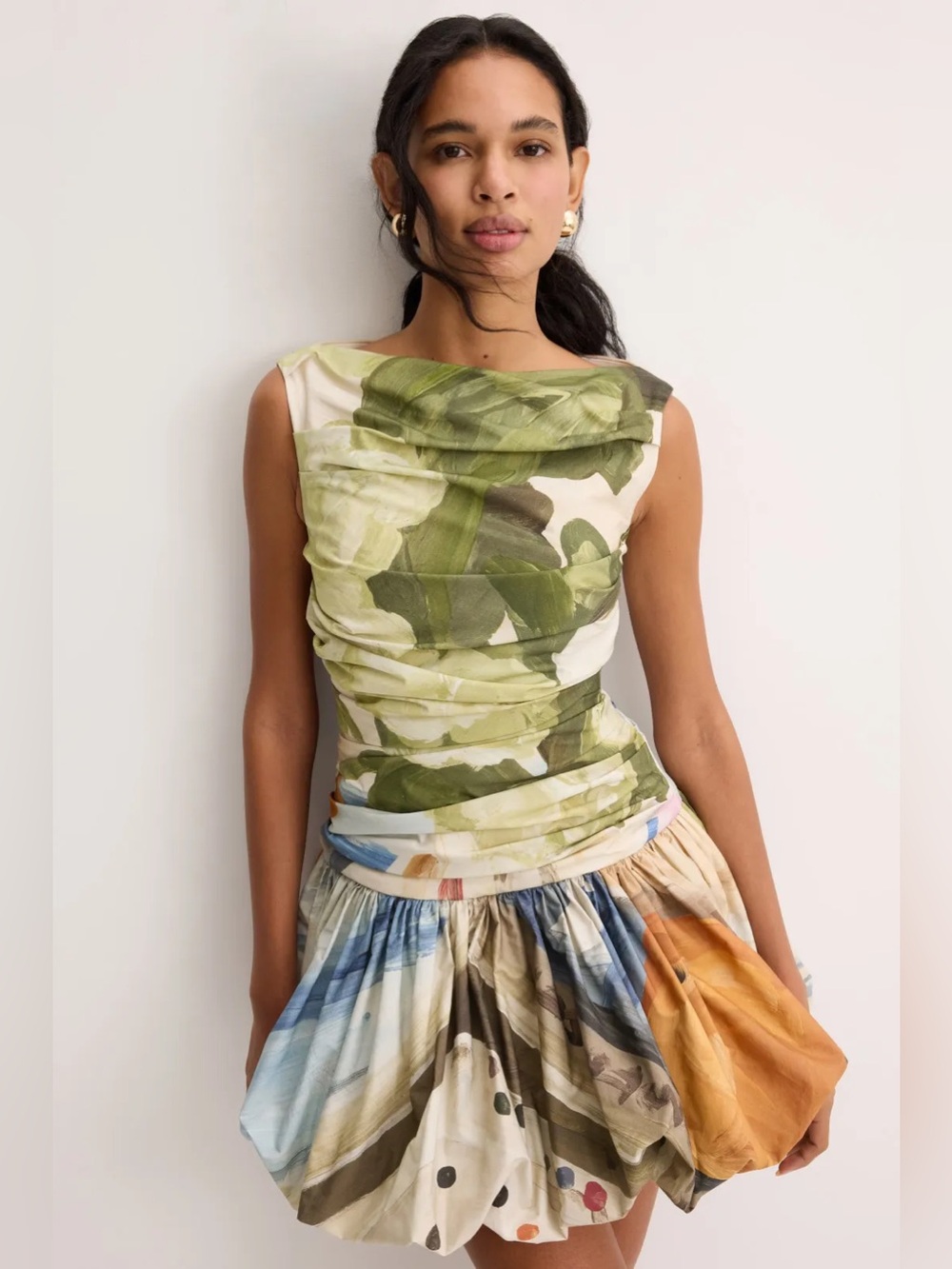 Acler Nershall Floral-Print Mini Dress in Green, Blue & Orange - Picture 5 of 10